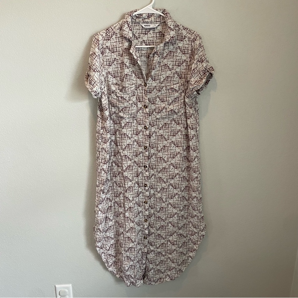 Sonoma Purple Aztec Print Button Front Midi Dress Size Medium